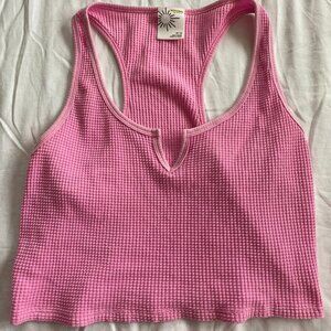 Offline by: Aerie Waffle Knit Tank top pink with little V. Cropped Size: M.
